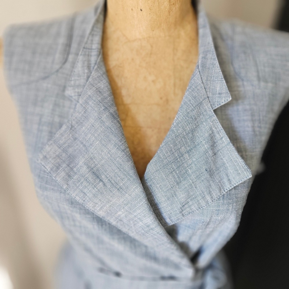Sharagano Blue Sleeveless Wrap Dress Notch Lapel Tie Waist Women's 6 - Picture 2 of 9